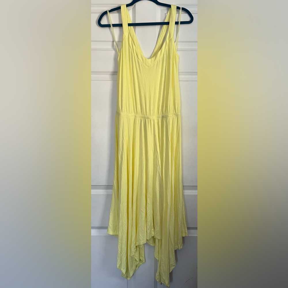 NWT New York & Company Yellow Asymmetrical Handkerchief Hem Flowy Dress